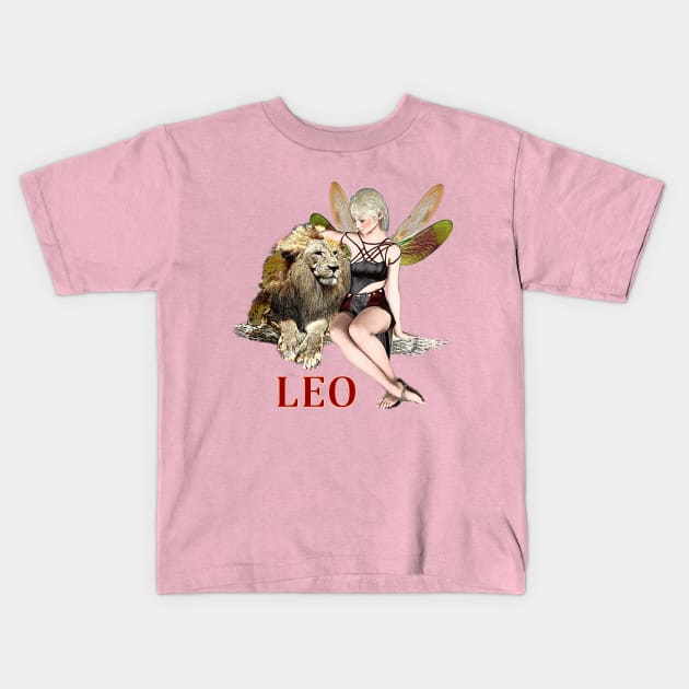 Leo zodiac t-shirt for women with fairy art Kids T-Shirt by Fantasyart123